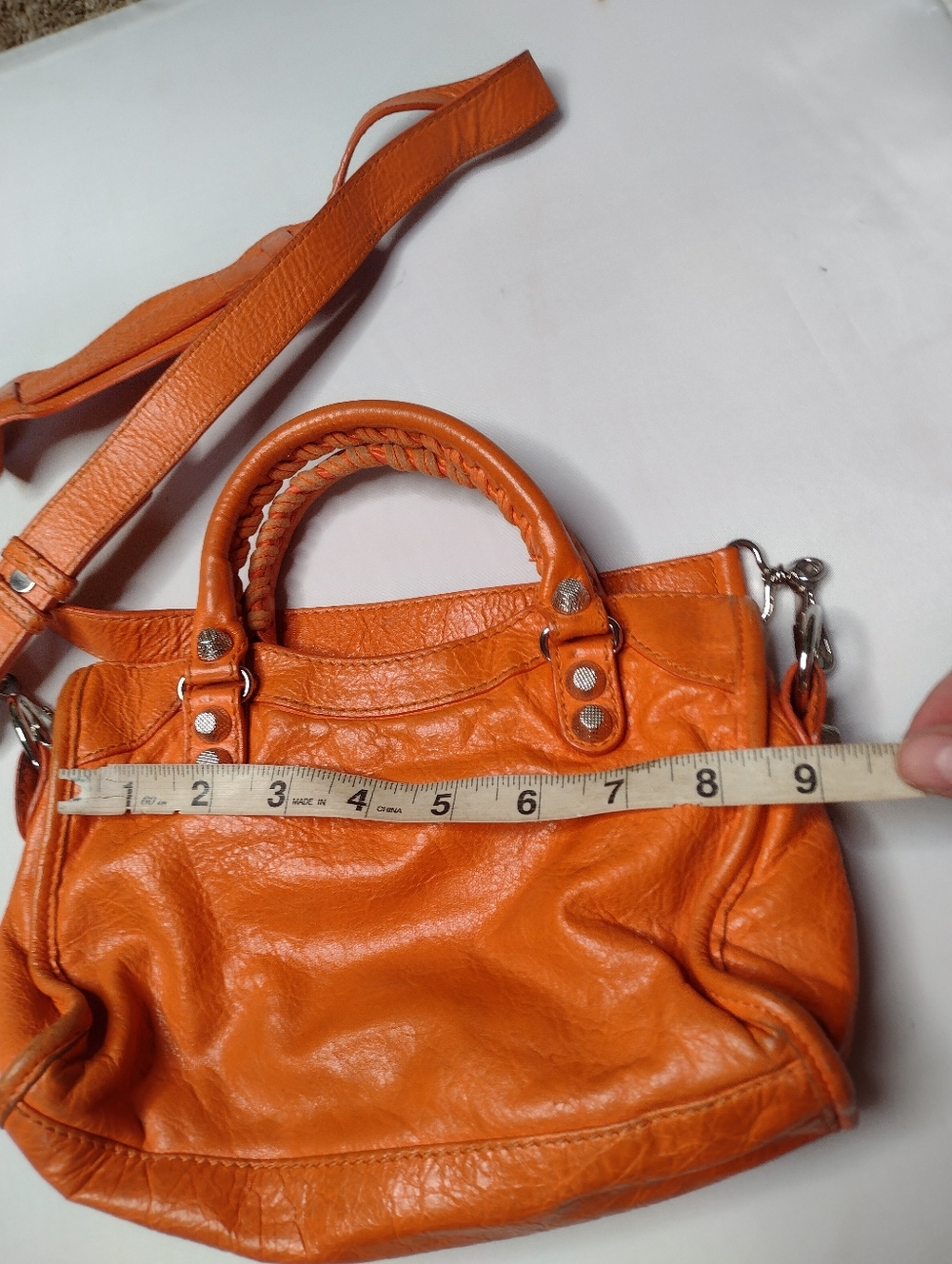 Balenciaga Mini Le City Top Handle Bag  Leather Orange Purse Crossbody - Picture 10 of 14